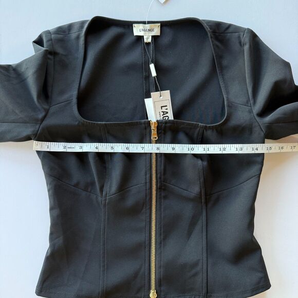 NWT L'AGENCE Paris Ainslee Zip Up Scoop Neck Long Sleeve Top in Black Size 0 - Picture 14 of 16